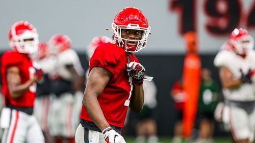 Georgia wide receiver George Pickens (1) during the Bulldogs’ practice session Wednesday, Sept. 2, 2020, in Athens. (Tony Walsh/UGA Sports)