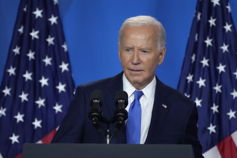 President Joe Biden speaks at a news conference Thursday July 11, 2024, on the final day of the NATO summit in Washington. (AP Photo/Jacquelyn Martin)