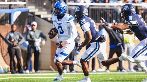 Georgia State quarterback Darren Grainger runs against Old Dominion on Saturday, Nov. 25, 2023, in Norfolk, Va. Old Dominion defeated Georgia State 25-24. (Photo by Ivan Konon/Georgia State Athletics)