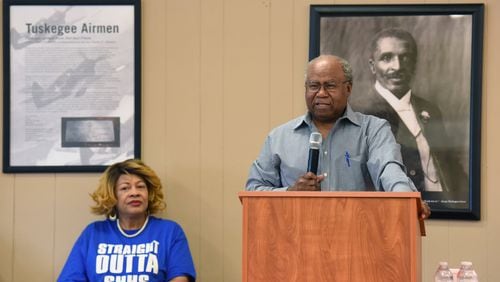 February 22, 2020 Acworth - State Supreme Court Justice Robert Benham speaks during an annual Memories Day, Black High School Reunion, at George Washington Carver Park in Acworth on Saturday, February 22, 2020. Bartow County celebrated Black History Month with its annual Memories Day at George Washington Carver Park, a segregated park affectionately known by its black patrons as The Beach. Residents gathered for a program that will reflect on the significance of The Beach in Civil Rights history, as well as share fondest memories of the surrounding Black high schools. (Hyosub Shin / Hyosub.Shin@ajc.com)