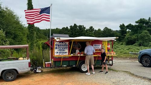 Melvin's Produce sits just off I-75 Exit 142 along Georgia 96 in Middle Georgia's Peach County. (Joe Kovac Jr. / AJC)