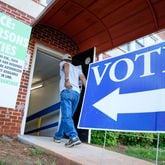 A person enters the Israel Baptist Church in Dekalb County during the Georgia primary elections on Tuesday, May 21, 2024.
(Miguel Martinez / AJC)