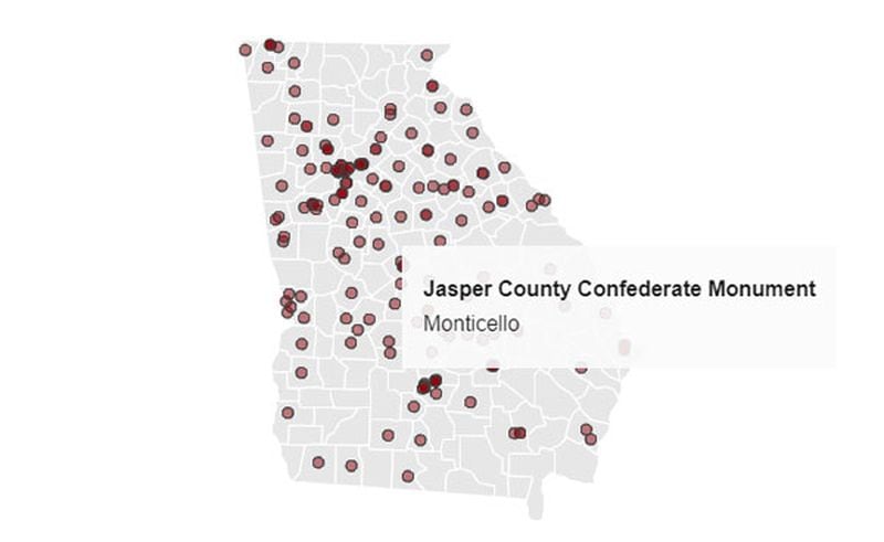 Screenshot from the AJC's interactive showing Confederate monuments in Georgia.