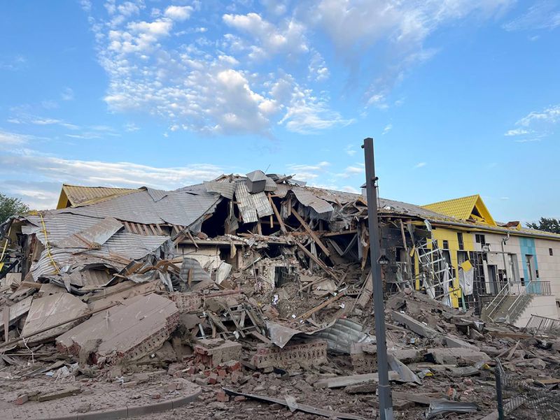 This photo released by Belgorod regional governor Vyacheslav Gladkov's Telegram channel on Monday, Sept. 2, 2024, shows the destroyed kindergarten after a missile attack by the Armed Forces of Ukraine on the city of Belgorod, Russia. (Belgorod Region Governor Vyacheslav Gladkov Telegram channel via AP)