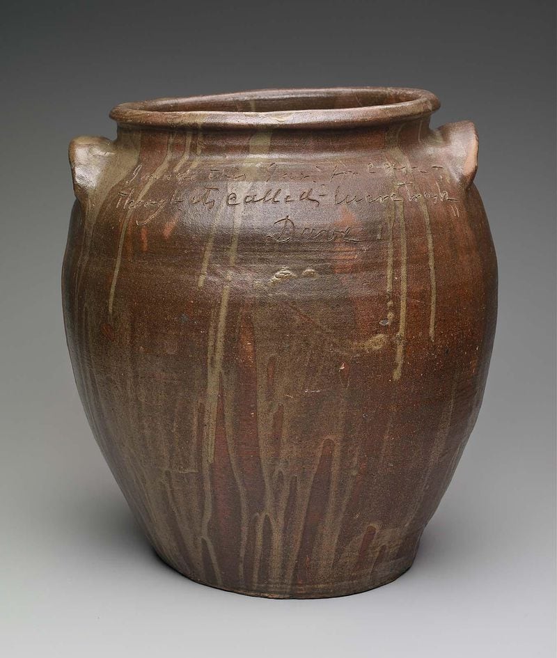 An 1857 alkaline-glazed stoneware storage jar created by the renowned craftsman David Drake while enslaved at Stony Bluff Manufactory.
(Courtesy of High Museum of Art/Museum of Fine Arts, Boston)