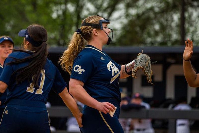 Georgia Tech Lady Jackets right-handed pitcher Chandler Dennis has competed while battling hearing loss since her junior year of high school. She now has a cochlear implant to help with her impaired hearing. Photo courtesy of Georgia Tech Athletic Association.
