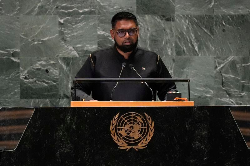 President of Guyana Mohamed Irfaan Ali addresses the 79th session of the United Nations General Assembly, Wednesday, Sept. 25, 2024. (AP Photo/Pamela Smith)