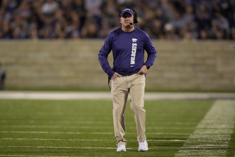 Kansas State head coach Chris Klieman watches during the second half of an NCAA college football game against Arizona Friday, Sept. 13, 2024, in Manhattan, Kan. (AP Photo/Charlie Riedel)