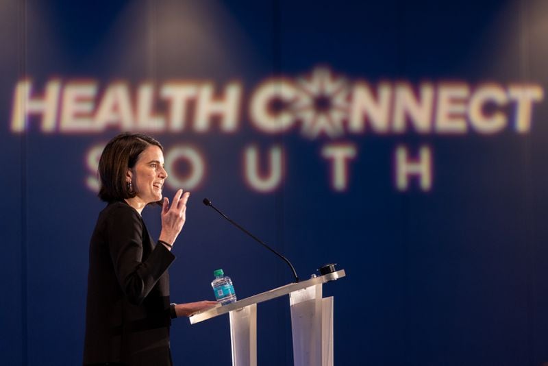 Hilary Marston, chief medical officer of the Food and Drug Administration, speaks at the Health Connect conference at the Georgia Aquarium in Atlanta on Wednesday, Sept. 18, 2024. (Arvin Temkar/AJC)