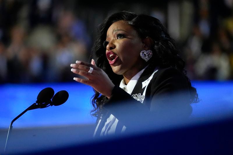 U.S. Rep. Jasmine Crockett, D-Texas, speaks at the Democratic National Convention in Chicago on Monday.