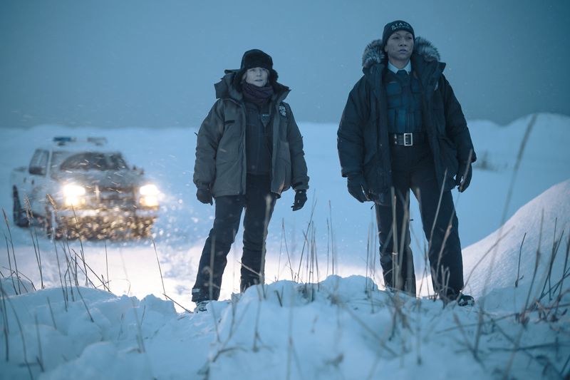 This image released by HBO shows Kali Reis, right, and Jodie Foster in a scene from "True Detective: Night Country." (HBO via AP)