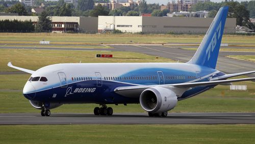 FILE - The Boeing 787 Dreamliner taxis after its landing at Le Bourget airport, east of Paris, upon its presentation for the first time at the 49th Paris Air Show at the airport, June 21, 2011. (AP Photo/Francois Mori, File)