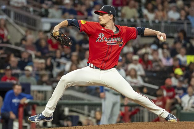 Atlanta Braves pitcher Max Fried throws in the fourth inning of a baseball game against the Kansas City Royals, Friday, Sept. 27, 2024, in Atlanta. The Braves won 3-0. (AP Photo/Jason Allen)