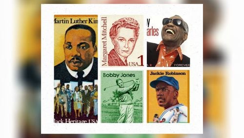 Who are other Georgians that John Lewis joins on U.S. stamps?