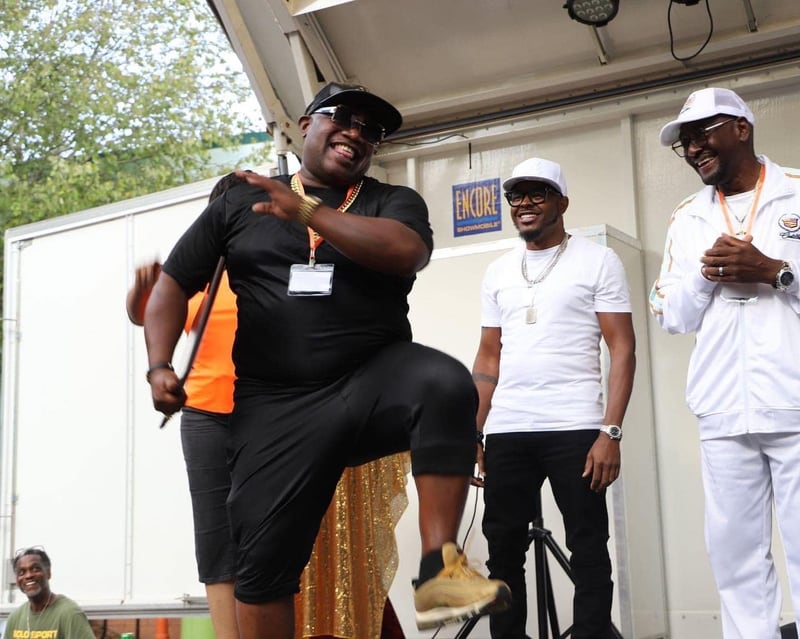 DJ Taz performs yeek dancing on stage at the 2023 Yeek! Fest at Welcome All Park in South Fulton, Ga.