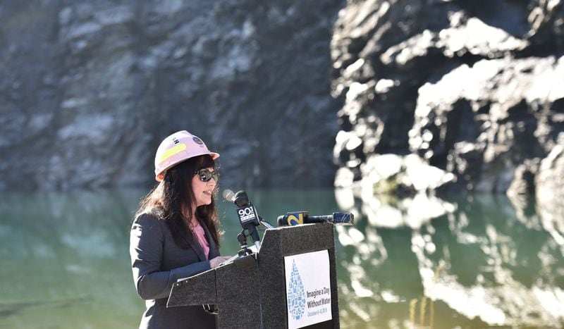 A day without Macrina: Department of Watershed Management Commissioner Jo Ann Macrina speaks during the “Imagine a Day Without Water” event in October 2015. HYOSUB SHIN / HSHIN@AJC.COM