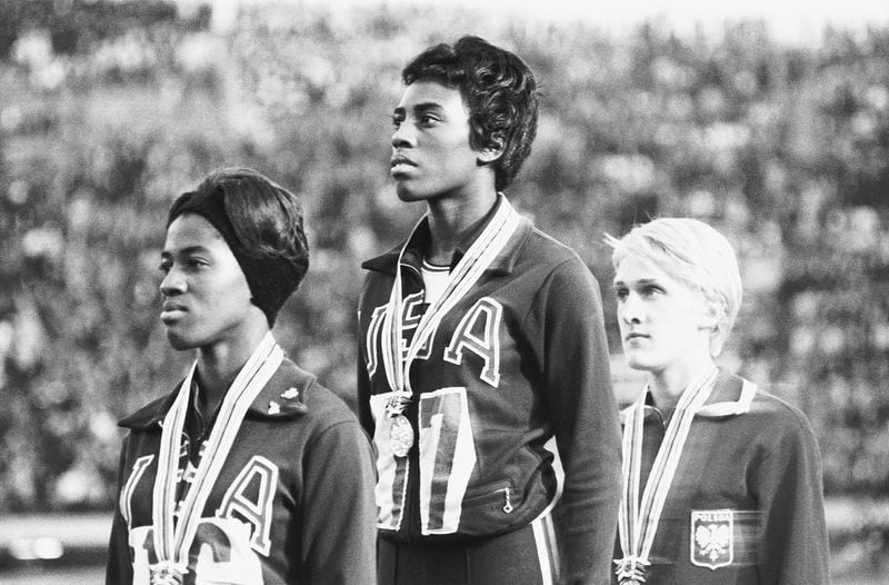 Wyomia Tyus, center, won the women’s 100-meter sprint at the 1964 Olympic Games in Tokyo, a feat that she repeated at the 1968 Olympic Games in Mexico City. Tyus, from Griffin, Ga. also ran as a Tigerbelle for Tennessee State University. In her international career, she won a total of three Olympic gold medals and one silver, and a gold medal in the Pan American Games. (AP file)