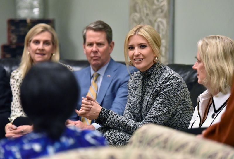 January 14, 2020 Atlanta - Advisor to the President Ivanka Trump sitting with Gov. Brian Kemp and first lady Marty Kemp speaks as a survivor of human trafficking (foreground) shares her story at a local safe haven in Atlanta on Tuesday, January 14, 2020. Ivanka Trump toured two facilities on Tuesday that help survivors in downtown Atlanta. President Donald Trump has listed fighting sex trafficking as a priority, as has the Kemp administration and Marty Kemp. (Hyosub Shin / Hyosub.Shin@ajc.com)
