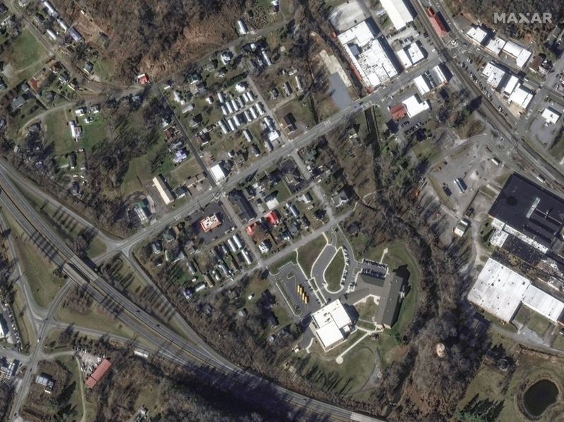 This satellite image released by Maxar Technologies shows the town in McDowell County before storm damage occurred in 2024 from Hurricane Helene in Old Fort, N.C., Jan. 7, 2022. (Satellite image ©2024 Maxar Technologies via AP)