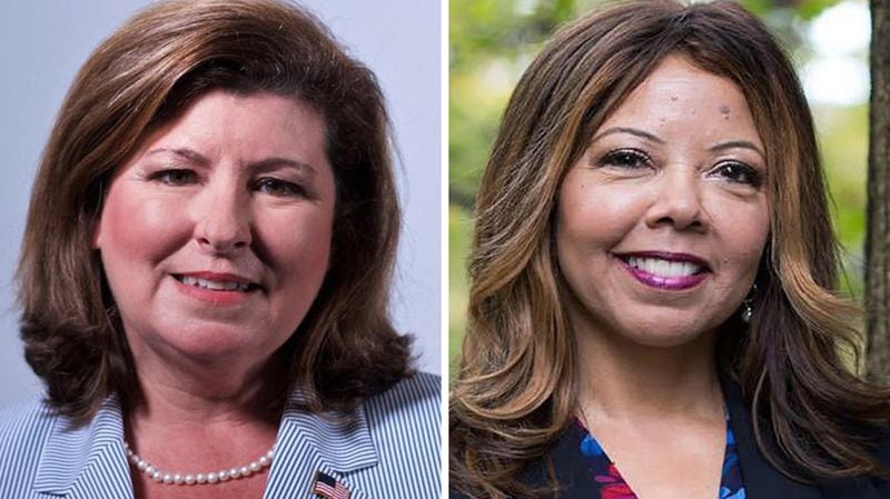 In Georgia's 5th Congressional District, former Republican U.S. Rep. Karen Handel, left, is trying to regain the seat she lost in 2018 to Democrat Lucy McBath. Election forecasters give McBath a slight edge in the contest.