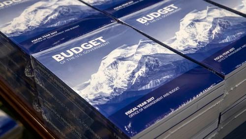 Copies of President Barack Obamas fiscal 2017 federal budget are displayed by the Senate Budget Committee, Tuesday, Feb. 9, 2016, on Capitol Hill in Washington. Leaders in the Republican-controlled Congress are already dismissing the presidents spending blueprint and the chairs of the House and Senate budget committees will not be holding the traditional hearings with administration officials to testify on behalf of Obamas proposals. (AP Photo/J. Scott Applewhite)