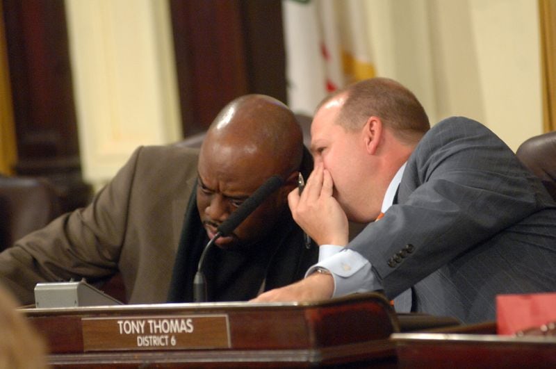 Tony Thomas, right, and Van Johnson were often allies when they both served as aldermen on the Savannah City Council. But Thomas, now running in a comeback bid to join the council, has been critical of Johnson's efforts now that he's become mayor. (Richard Burkhart/Savannah Morning News)