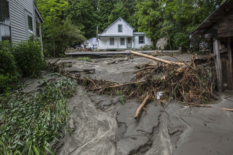 Plainfield of Vermont was badly hit by the flash flood last night, destroying two bridges and plenty of private houses, Thursday, July 11, 2024. (AP Photo/Dmitry Belyakov)