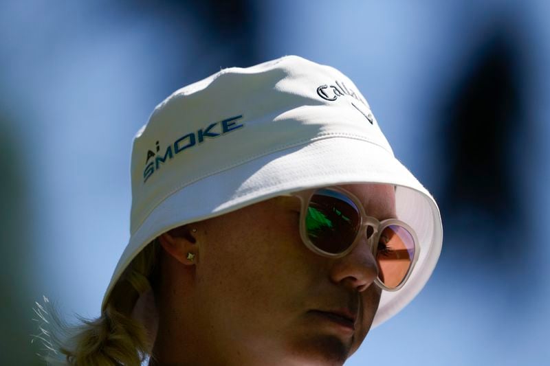 Madelene Sagstrom, of Sweden, looks on after hitting from the ninth tee during the first round of the Women's PGA Championship golf tournament at Sahalee Country Club, Thursday, June 20, 2024, in Sammamish, Wash. (AP Photo/Lindsey Wasson)