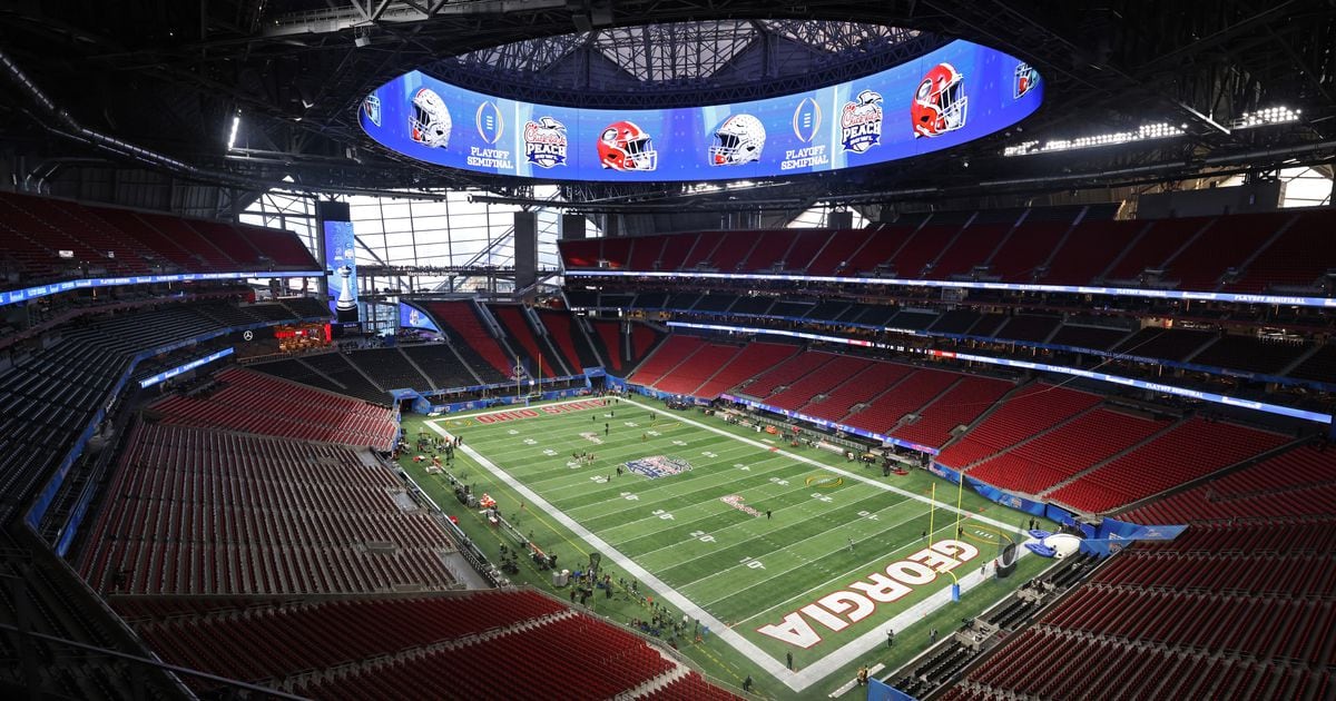 Georgia Dome debris beneath green space at Mercedes-Benz Stadium