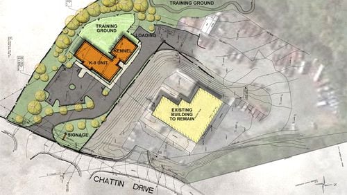 Architect's sketch depicts a possible site plan for the future home of the Cherokee County Sheriff's K-9 and traffic units in Canton.