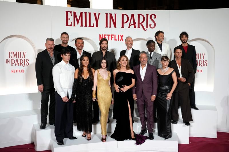 The cast of "Emily in Paris" poses before the premiere in Rome, Tuesday, Sept. 10, 2024. (AP Photo/Andrew Medichini)