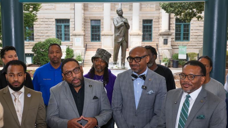 Marty Monegain, executive director of The Black Man Lab, during a recent press conference in Decatur. The organization aims to rally Black voters this fall.

