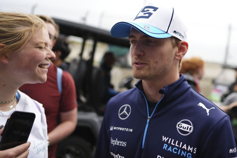 Williams driver Logan Sargeant of the US posed for a picture when arriving for a press conference prior to the Formula One Dutch Grand Prix auto race, at the Zandvoort racetrack, Netherlands, Thursday, Aug. 22, 2024. (AP Photo/Peter Dejong)