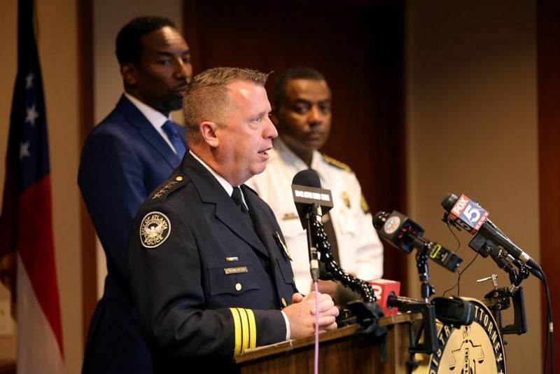 Interim Atlanta Police Chief Darin Schierbaum speaks at a press conference Monday about the new "Court Watch" program. 
(Jason Getz / Jason.Getz@ajc.com)