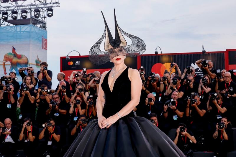 Lady Gaga poses for photographers upon arrival for the premiere of the film 'Joker: Folie A Deux' during the 81st edition of the Venice Film Festival in Venice, Italy, on Wednesday, Sept. 4, 2024. (Photo by Joel C Ryan/Invision/AP)