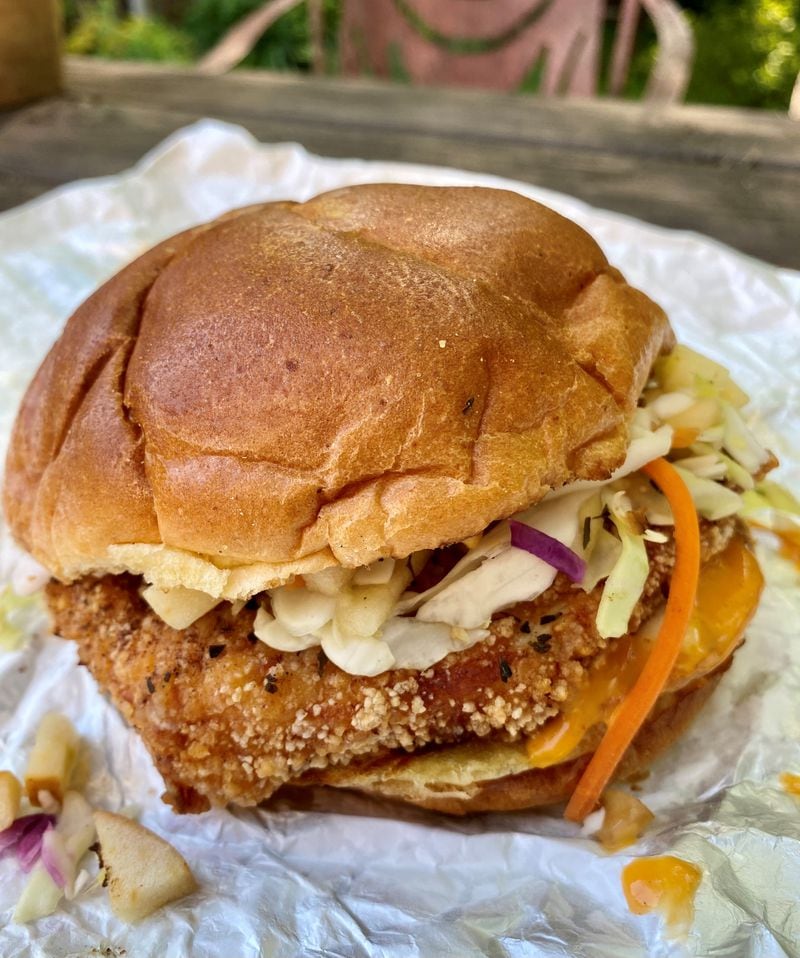 Java Saga Coffee’s ABC chicken sandwich reflects the heritage of owner Alvin Sun. It stands for American-born Chinese, and it mixes Asian and American ingredients. Wendell Brock for The Atlanta Journal-Constitution
