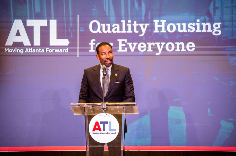 Atlanta Mayor Andre Dickens discusses his housing agenda during a HouseATL meeting at The Gathering Spot on Wednesday, Oct. 26, 2022. (City of Atlanta)