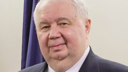 Russian Ambassador Sergey Kislyak poses for a picture after astronaut William Shepherd was awarded the Russian Medal for Merit in Space Exploration by Kislyak on Friday, Dec. 2, 2016 at NASA Headquarters in Washington, D.C. (Joel Kowsky/NASA)