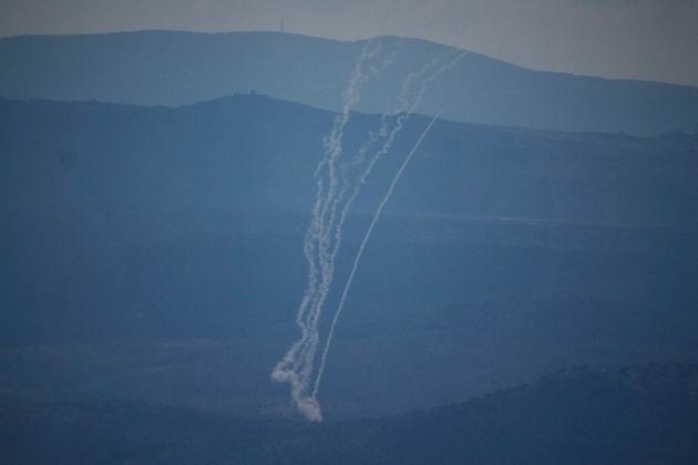 Israeli Iron Dome air defense system fires to intercept rockets that were launched from Lebanon, in northern Israel, Saturday, Sept. 21, 2024. (AP Photo/Leo Correa)