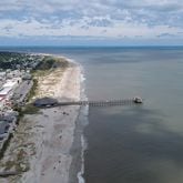 Aerial view of Tybee Island Beach. A recent study in the scientific journal Nature found about 135 square miles of land around Savannah are at risk of flooding during high tide today, the most exposed area of 32 U.S. coastal cities examined.  HYOSUB SHIN / AJC