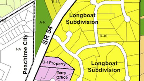 Peachtree City can proceed with annexing and rezoning the Longboat subdivision and several adjacent properties. Courtesy Fayette County