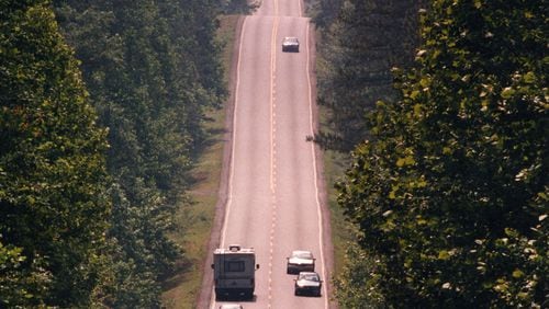 The Outer Perimeter was designed to help alleviate heavy truck traffic on the narrow two lanes of Highway 20, east of Cartersville.Photo taken May 28, 1993. (John Spink/AJC staff)