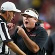 Georgia head coach Kirby Smart argues a call with an official during the second half against Alabama at Bryant-Denny Stadium, Saturday, Sept. 28, 2024, in Tuscaloosa, Al. Alabama won 41-34. (Jason Getz / AJC)

