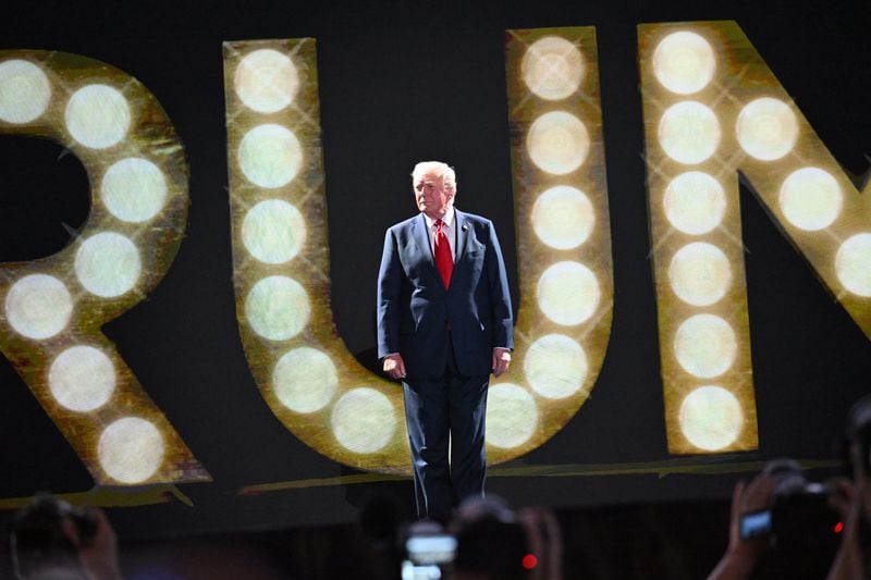 Republican presidential candidate former President Donald Trump is introduced during the final night of the Republican National Convention on Thursday, July 18, 2024, in Milwaukee. (Hyosub Shin / AJC)