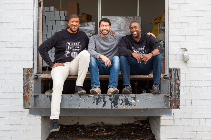 231130 ATLANTA, GA — From left, Saltbox co-founders Tyler Scriven, Paul D’Arrigo and Maxwell Bonnie pose for a photo at one of two Saltbox locations on Atlanta’s west side on Thursday, Nov. 30, 2023. Saltbox is a co-warehousing, fulfillment and co-working space geared toward e-commerce and small businesses.
Bita Honarvar for The Atlanta Journal-Constitution