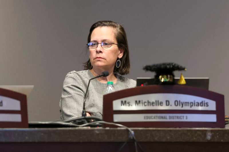 Atlanta Public Schools board member Michelle Olympiadis during a work session to discuss the preliminary budget at the Atlanta School Board meeting on May 1, 2023, in Atlanta. (Jason Getz / Jason.Getz@ajc.com)