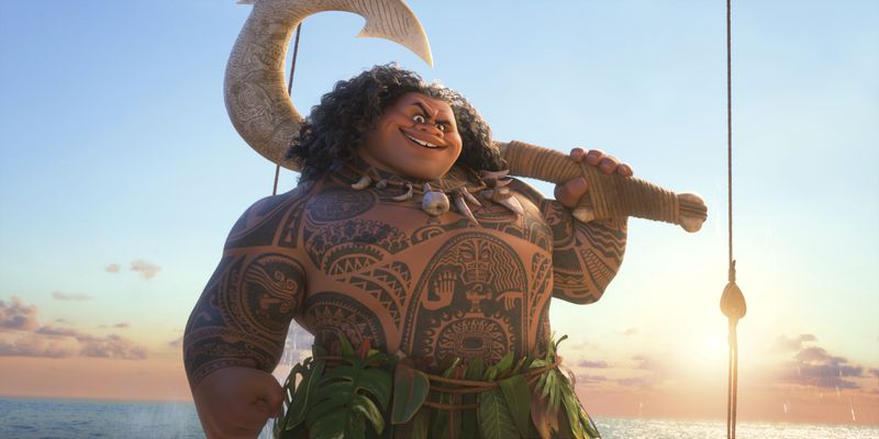 This image released by Disney shows Maui, voiced by Dwayne Johnson, in a scene from "Moana 2." (Disney via AP)