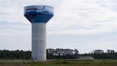 The water storage tank at the Hyundai EV factory site features artwork designed by Savannah College of Art and Design students. (Courtesy of Hyundai Motor Group Metaplant America)