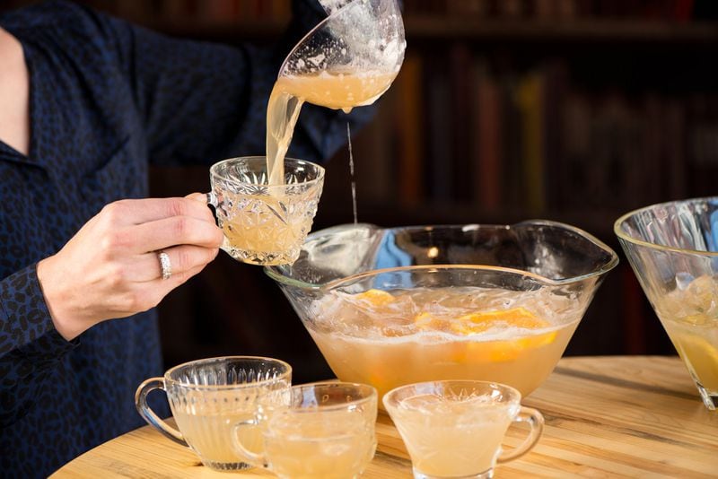  It's a Mer-man's World Punch Bowl with Old Forester Bourbon, Bacardi 8, Teakoe's Peg Leg Pineapple Tea, house-made cardamom syrup and fresh lime juice. Photo credit- Mia Yakel.