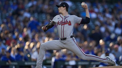 Atlanta Braves starting pitcher Max Fried throws to a Chicago Cubs batter during the first inning of a baseball game Wednesday, May 22, 2024, in Chicago. (AP Photo/Erin Hooley)